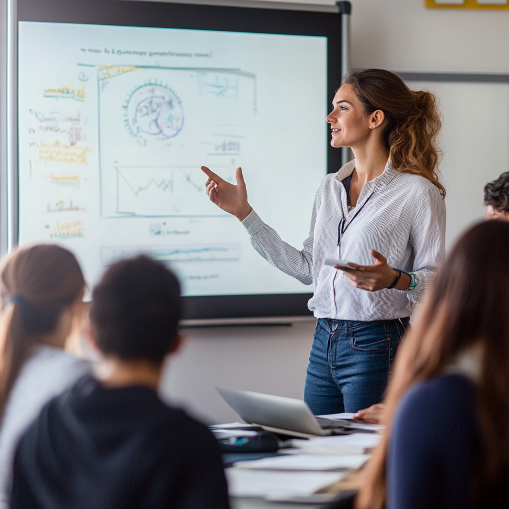 Female teacher leading a discussion in the university