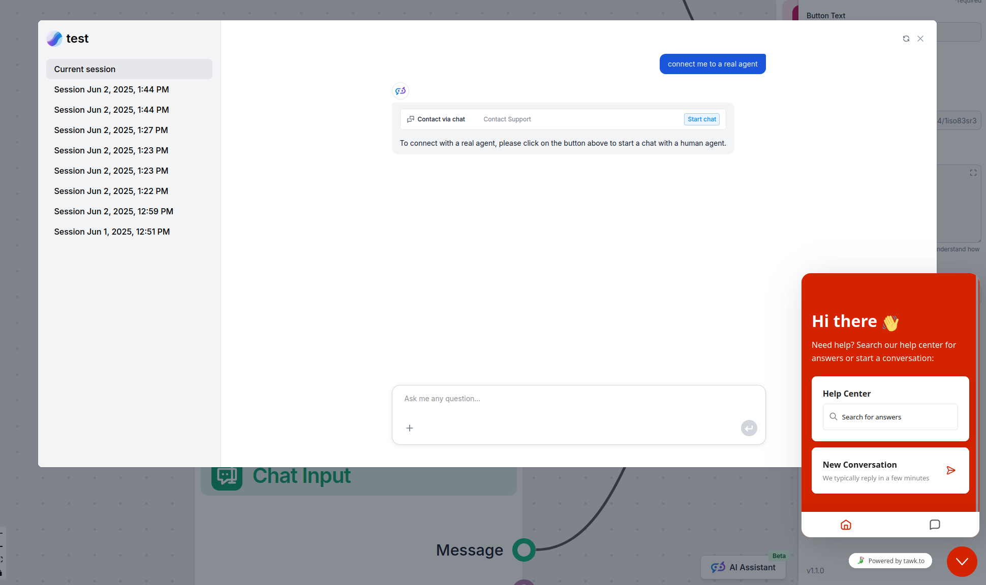 Tawk chat window handoff